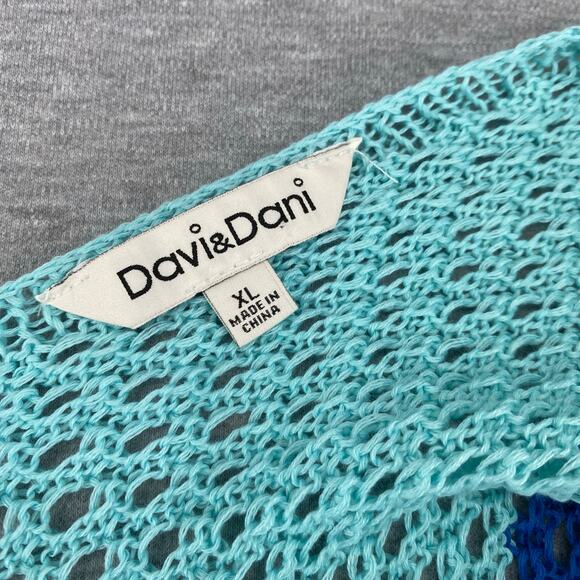 Davi & Dani Oversized Colorblock Crocheted Sweater XL Cover Up Beachy Fringe - Picture 8 of 9